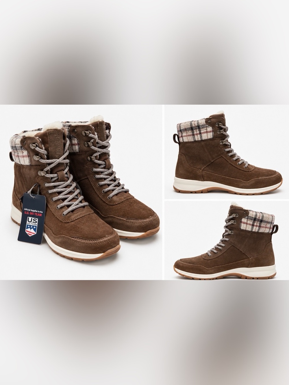 NWT Khombu Sterling Brown Suede Plaid Faux Shearling Winter Boots Size 9